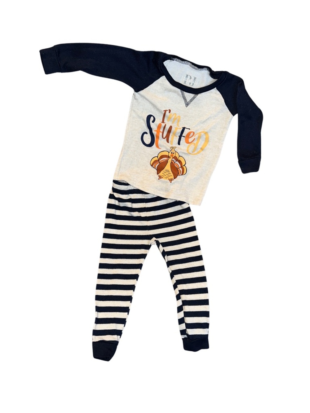 Essentials Navy and Cream 'I'm Stuffed' Turkey Pajama Set